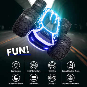 Tecnock Remote Control Car for Boys 4-7, 2.4GHz Rc Stunt Car for Kids, 360Rotating Double Sided RC Car with Lights, Car Toy for