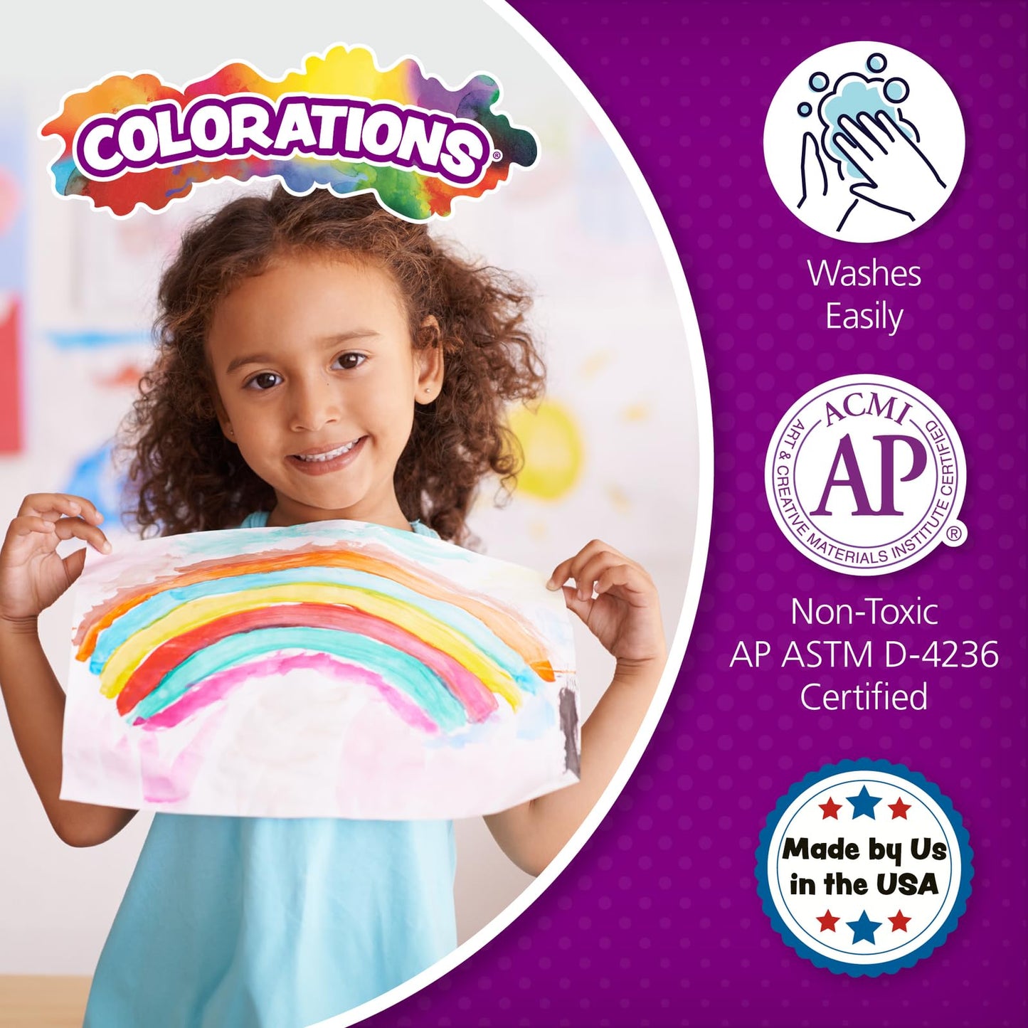 Colorations - FSWTPU Washable Tempera Paint, 16 fl oz, Fluorescent Purple, Neon, Non Toxic, Vibrant, Bold, Bright, Kids Paint, C