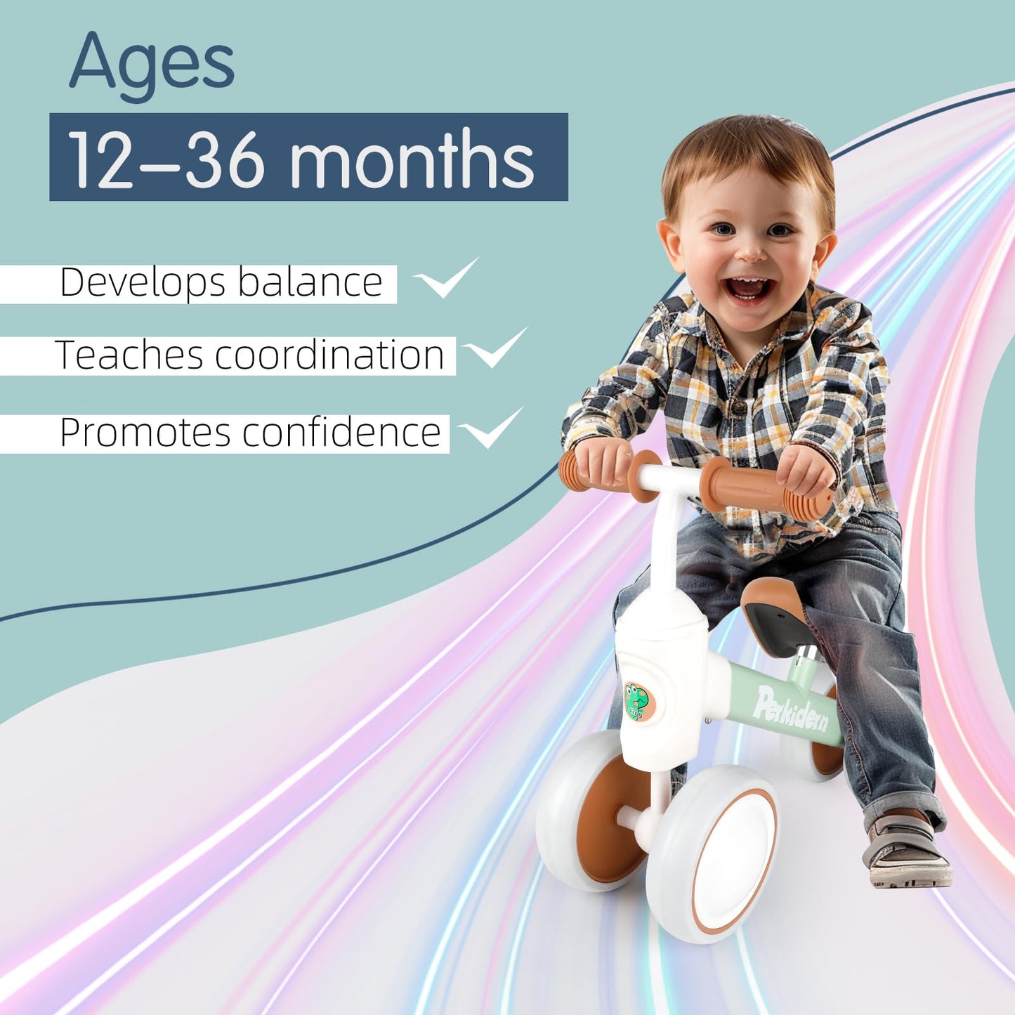 PerKidern Baby Balance Bike for 1-3 Year Old Boys Girls, 12-36 Month Toddler Balance Bike, 4 Wheels Baby Bike Toddler First Birt