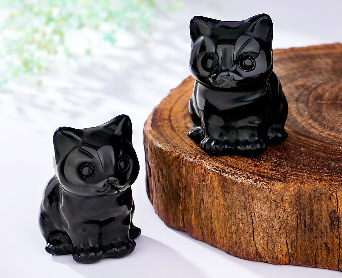 Duqguho Cat Decor Black Obsidian Cat Crystal Figurines Crystals Gifts For Cat Lovers Men Women Lucky Cute Cat Statue For Room De