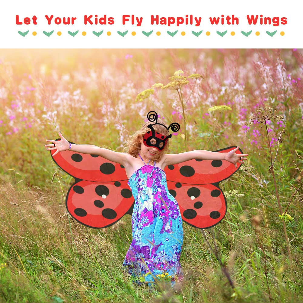 AOMIG Red Wing Kids Costume, 3-Piece Fancy Dress with Red Wings, Headband & Eye Mask for Birthday Parties & Cosplay