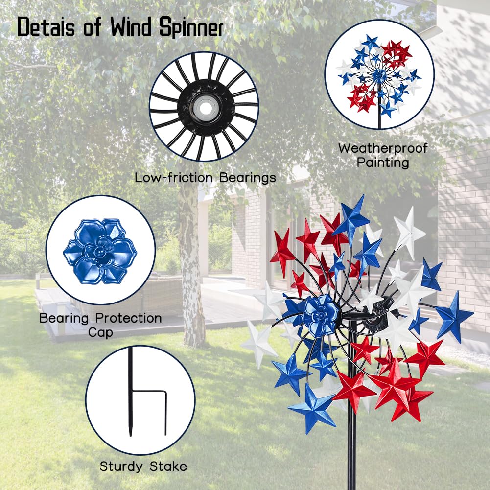 Venniy Outdoor Wind Spinner - Patriotic Metal Garden Spinners- Wind Sculptures July 4Th Decorations For Garden, Yard 54 * 12.8 I