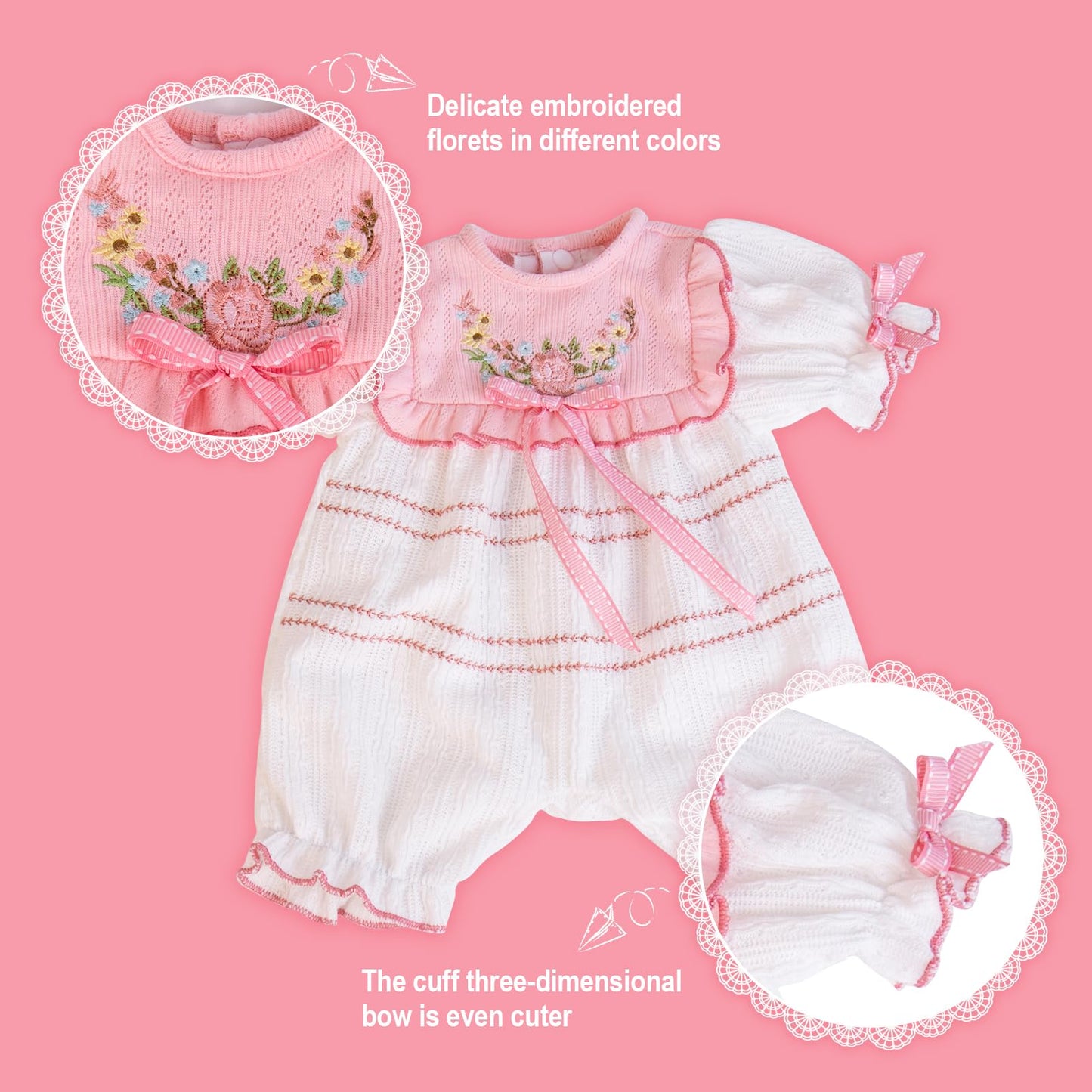 Aori Reborn Baby Dolls Clothes - Pink Outfit Clothing Set For 20-22 Inch Lifelike Newborn Girl Dolls
