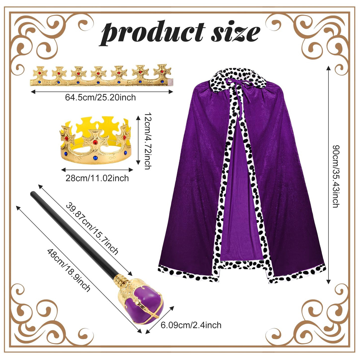 Shinymoon 3 Pcs Halloween Prince Costume For Kids King Crown Robe And Scepter Prince Costume For Boys King Prince Cosplay (Purpl