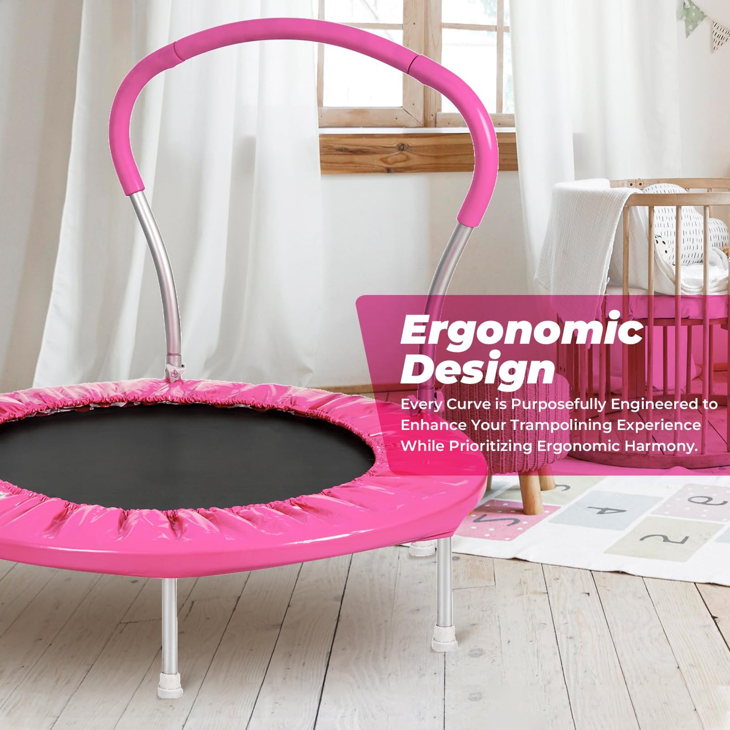 Roinoim 36 Inch Mini Trampoline For Kids With Handle, Indoor Round Toddler Trampoline, Pink
