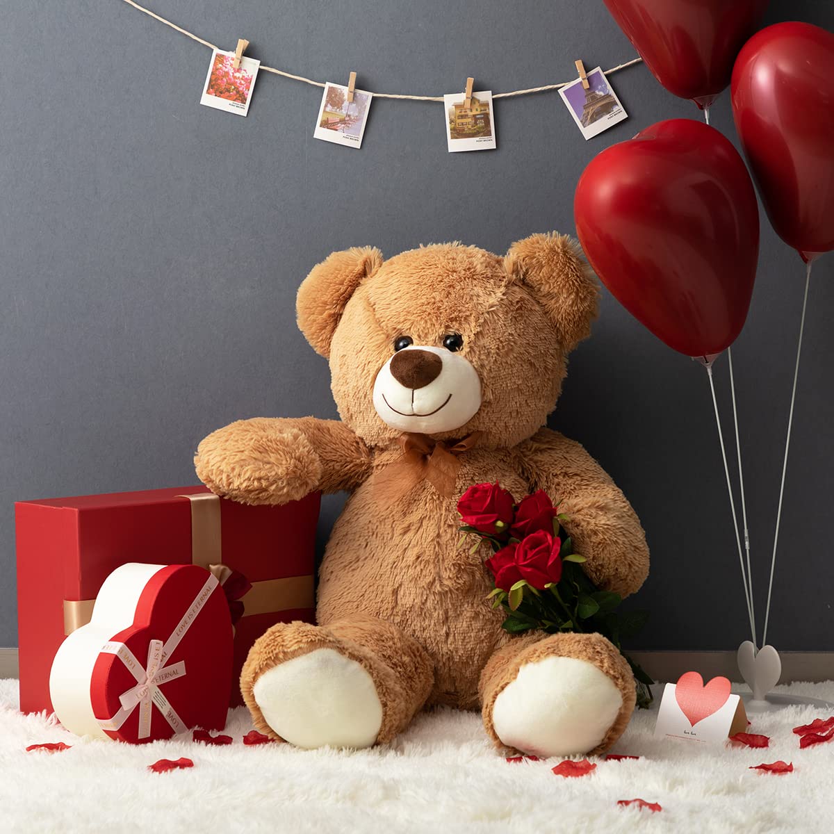 Hollyhome Big Teddy Bear Large Teddy Bear Stuffed Animal Birthday Valentines Day Plush For Kids And Girlfriend 36 Inch Tan