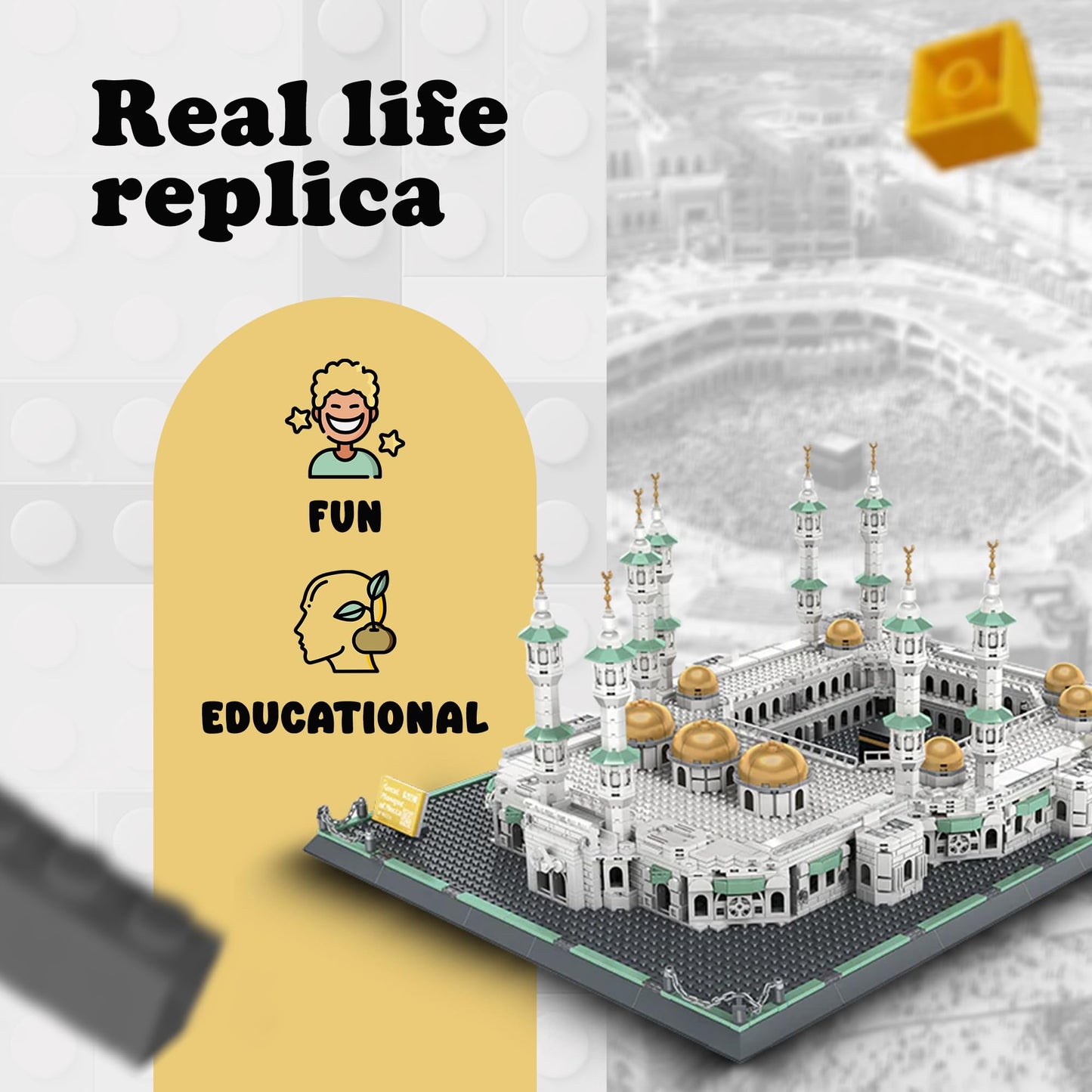 Alif and Friends Masjid Al Haram Building Blocks Set - 2000+ Pcs, Standard Size, White, Model 8210, Perfect Eid Gifts for Kids