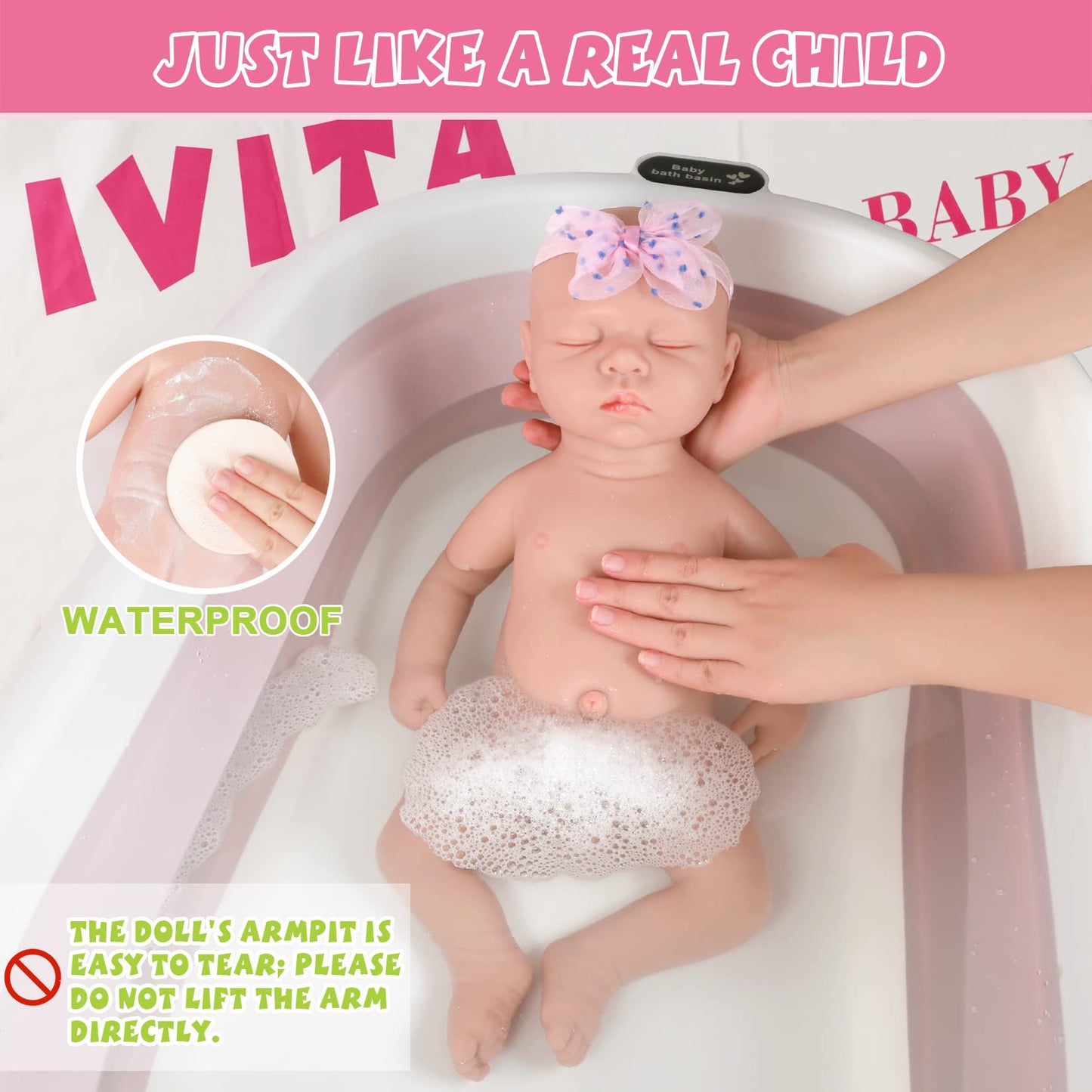 Ivita 17 Inch Full Body Silicone Baby Dolls Realistic,Not Vinyl Dolls, Real Solid Full Silicone Reborn Baby Dolls Newborn Baby D