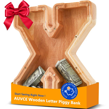 Wooden Letter Piggy Bank for Kids  Initial Coin Bank for Boys and Girls  First Name Personalized Savings Bank for Birthday Boys Girls Gift Piggy Bank for Kids (Wood  S9-X)