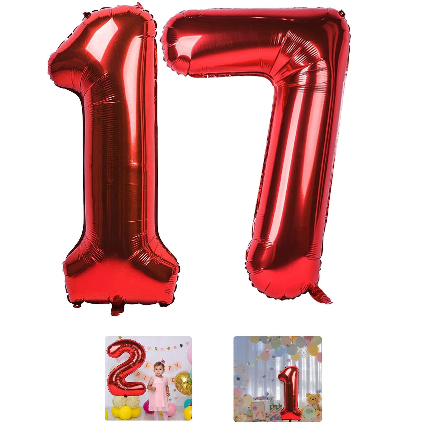 17 Number Balloon Red 40 Inch Big Foil Mylar 17Th Balloons For 17 Year Old Boy Girl Birthday Party Decorations Wedding Anniversa