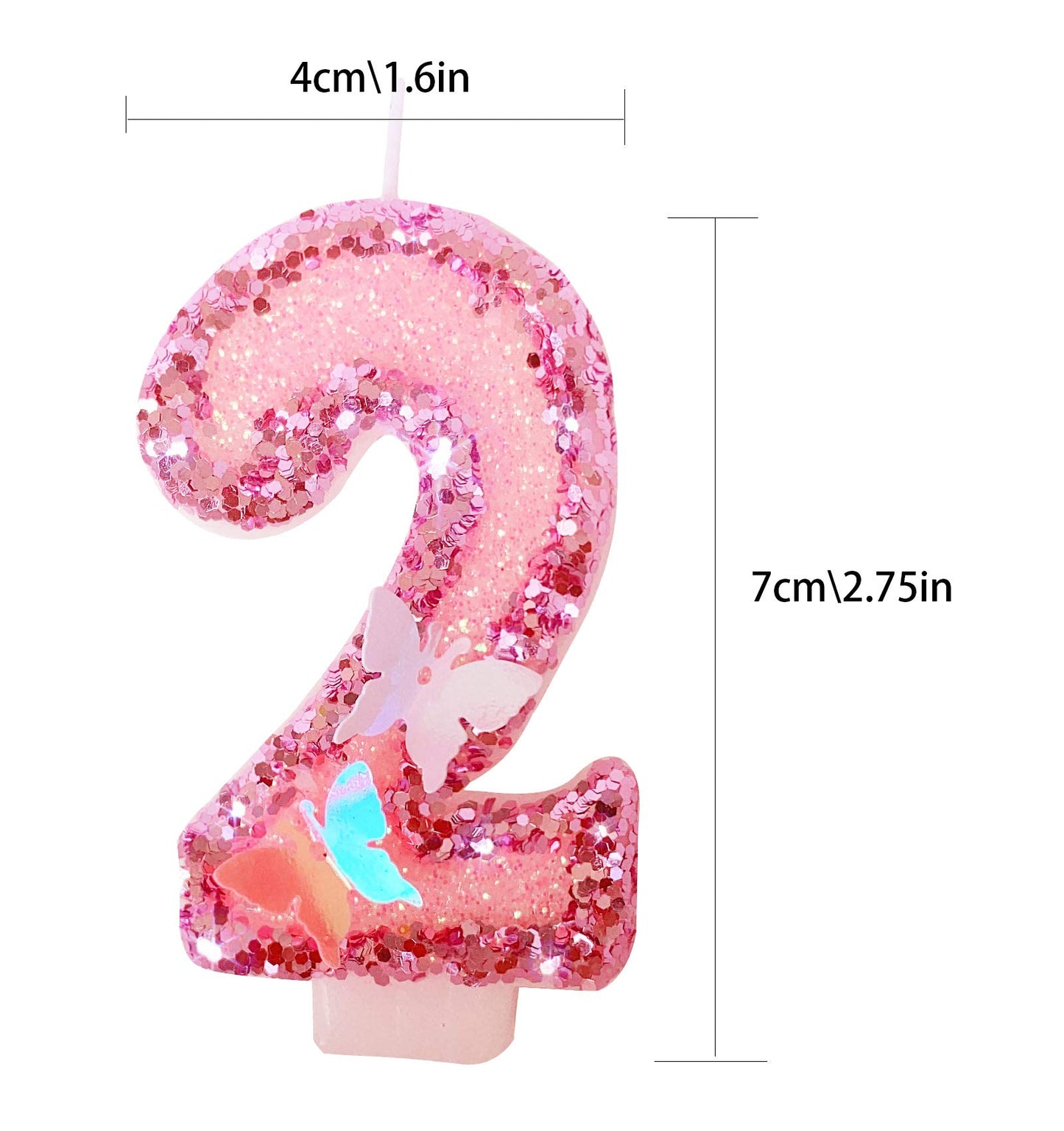 Variouslife Birthday Candles Pink Glitter Number 2, Handmade Wax Sequin Cake Candles, 6in Size