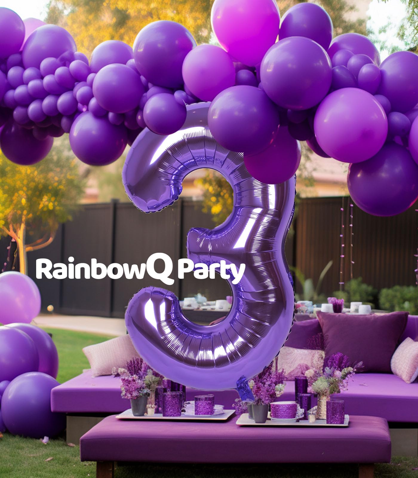 Rainbowq Party 3 Balloon Number 40 Inch For Boy Or Girl Big Purple 0-9 Foil Mylar Large 3 Number Balloon Happy 3Rd Birthday Part