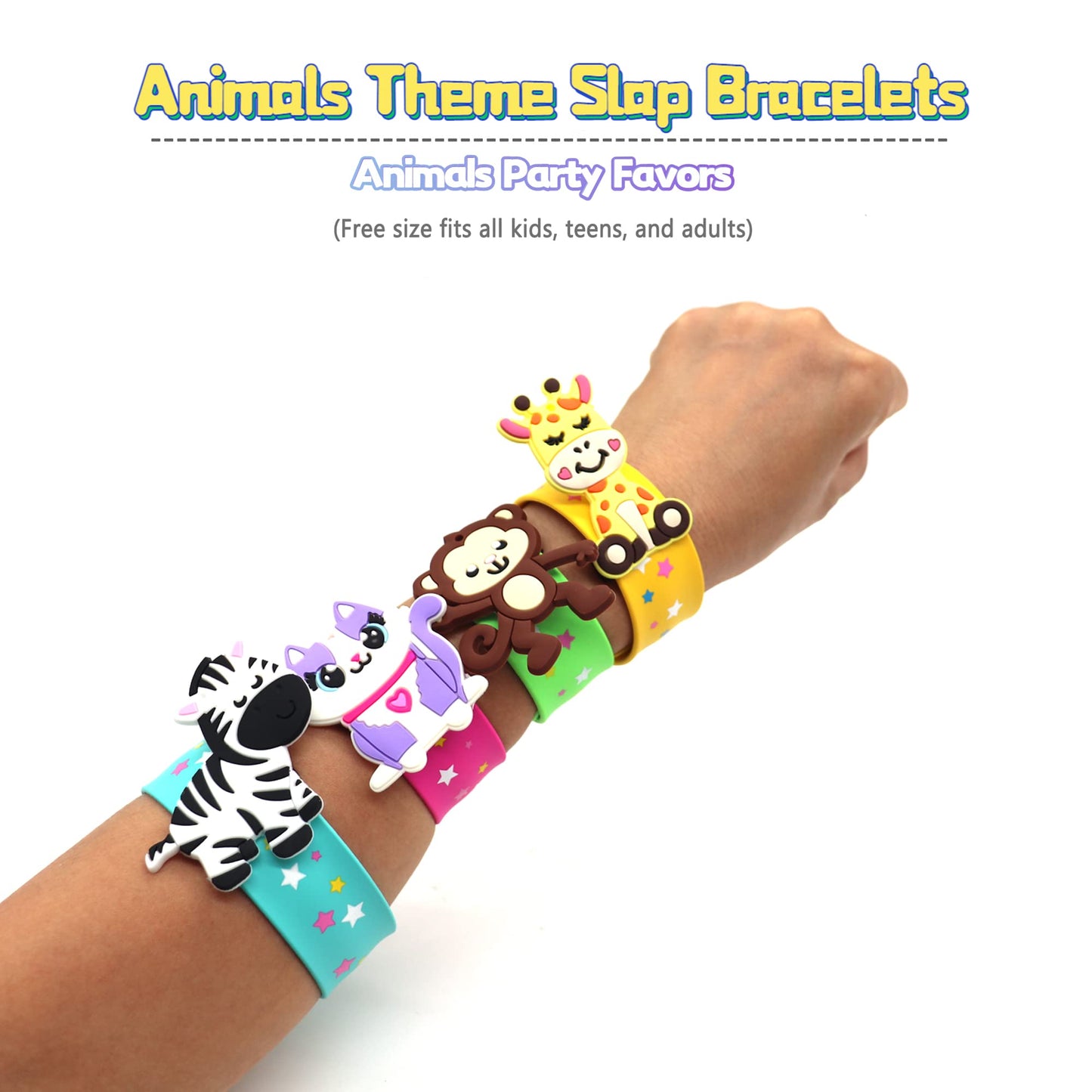 PAITUEND Animals Slap Bracelets Party Favors for Kids(8pack)-Wild One Goodie Bag Stuffers for Boys&Girls Animals Theme Party Sup
