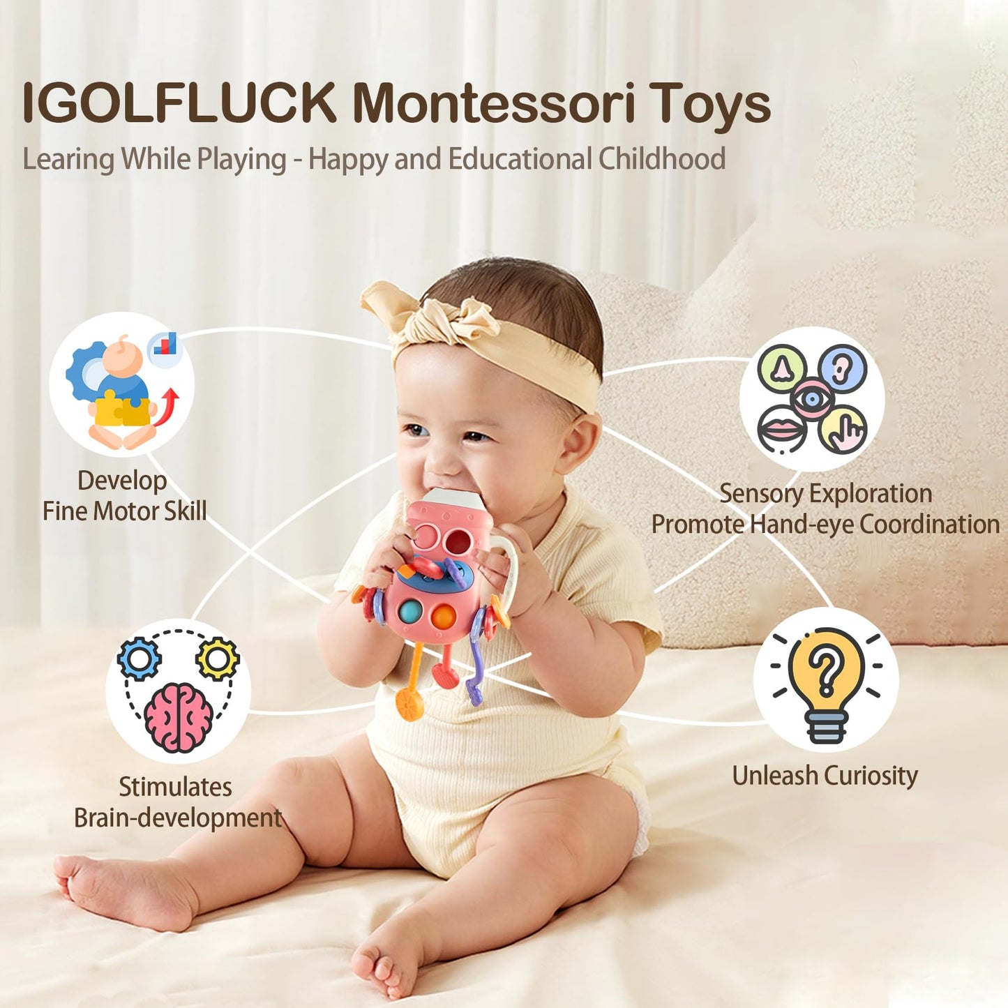 Igolfluck Montessori Toys For 1 Year Old, Sensory Toys For Toddlers 1-3, Food Grade Silicone Pull String Activity Toy, Travel To