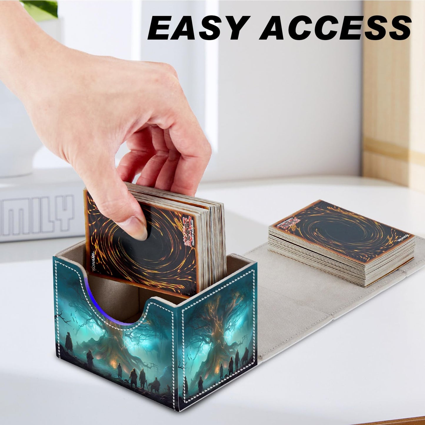 DEGDFSGR for TCG MTG Card Game Storage Box Organizer Trading Card Case Commander Deck Box Magnetic Closure Creative Pattern Up to 200 Cards  Several People Tree