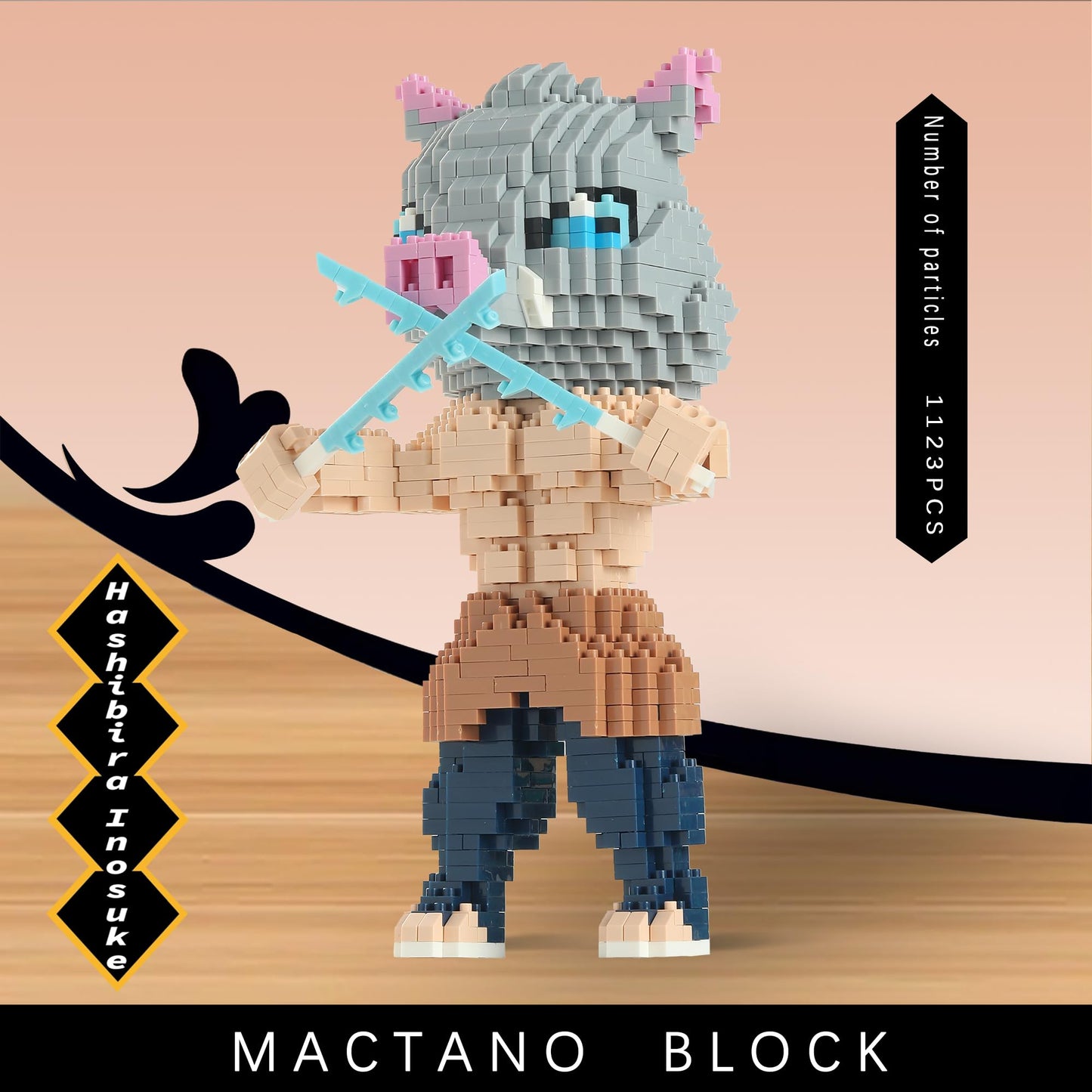 MACTANO Anime Demon Figure Building Set - 1123pcs Plastic Blocks - Hashibira Inosuke Model - Mini Size