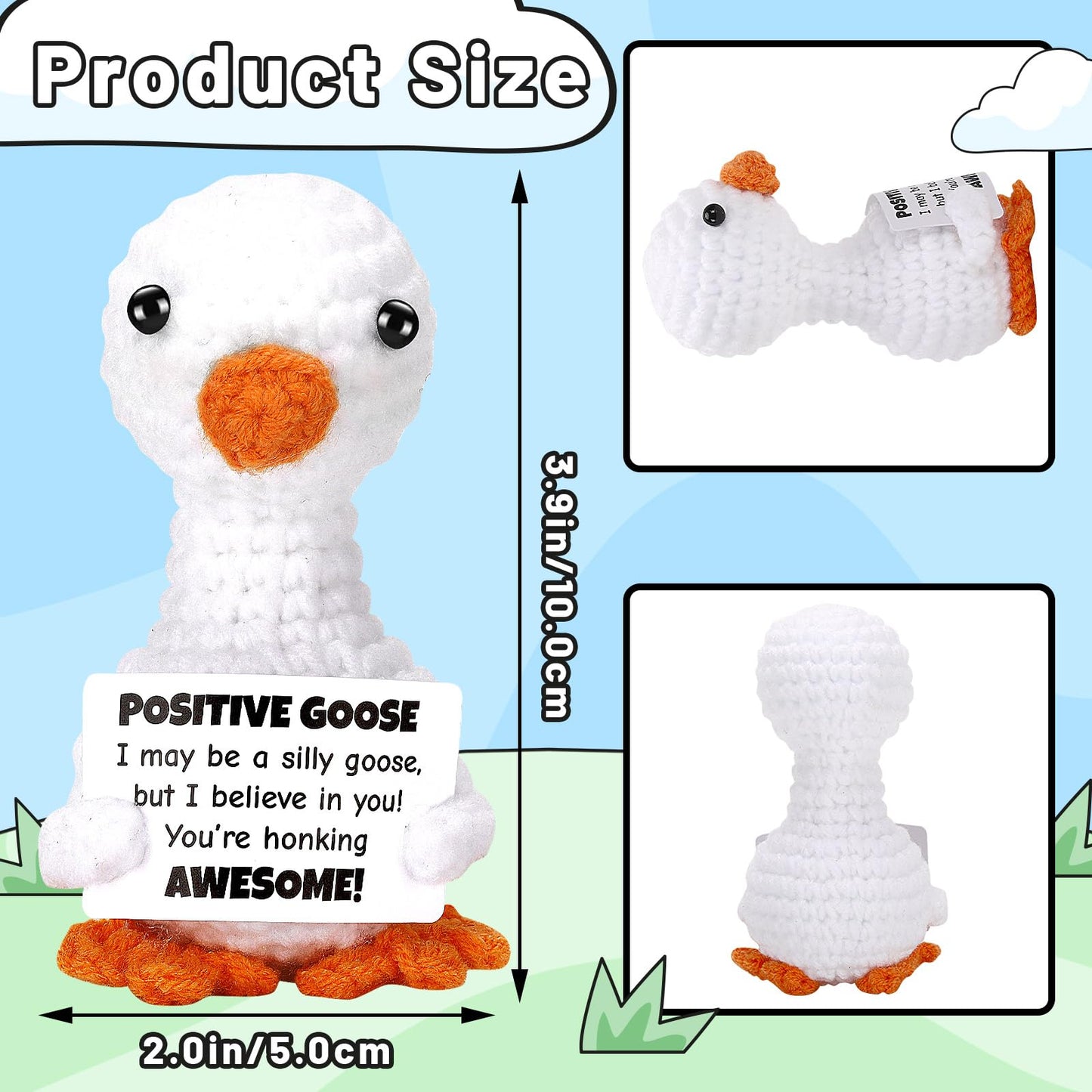 Juleasel Mini Goose Positive Crochet Animal Emotional Support Crochet Desk Goose With Positive Card For Coworkers Best Friend En