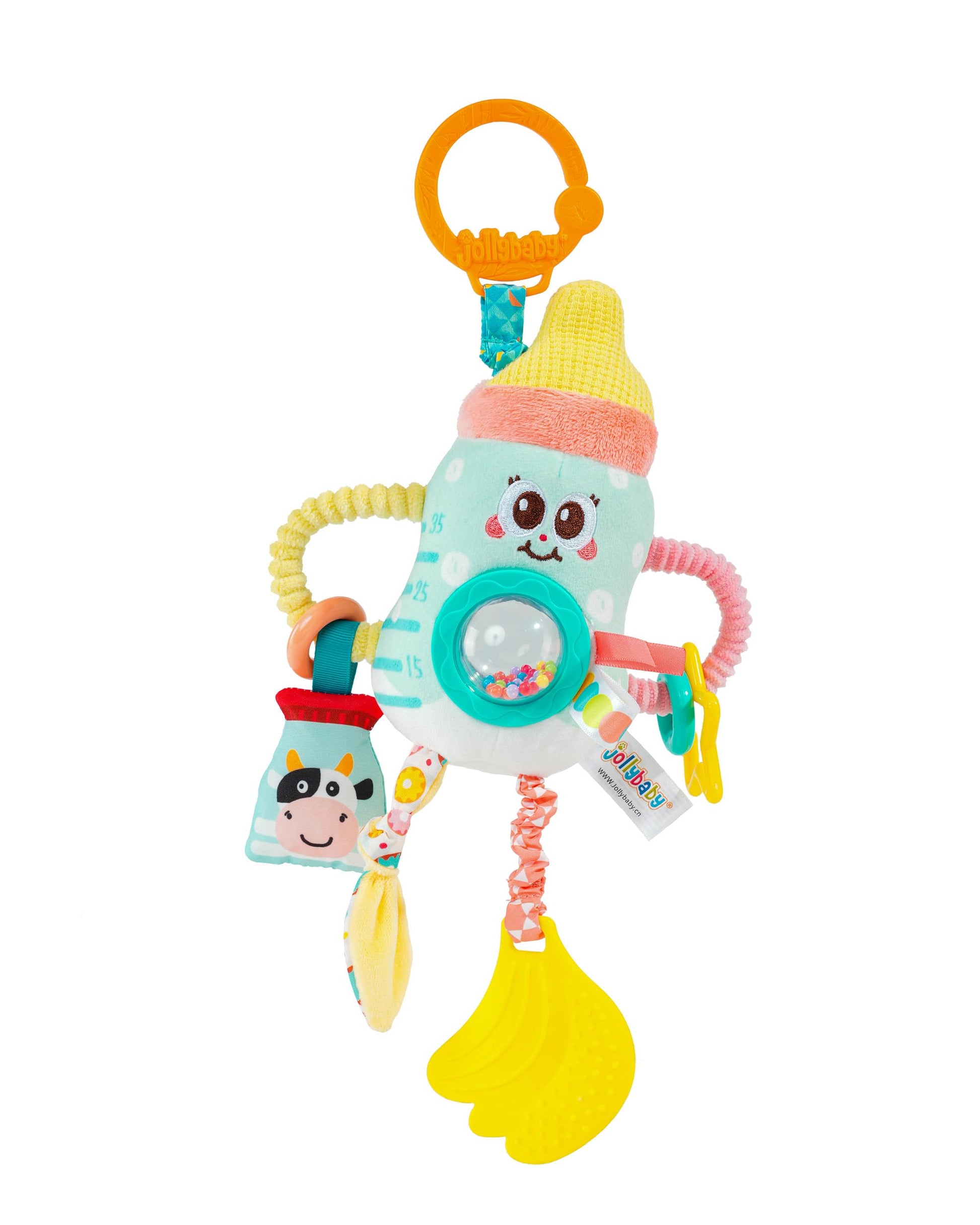 Jollybaby Baby Pull Vibration Toy - Tummy Time Sensory Hanging Toys for Car Seat  Stroller  Crib & Play Gym  with Babier Teether  Air Travel Toys for Toddlers Gift - Baby Bottle