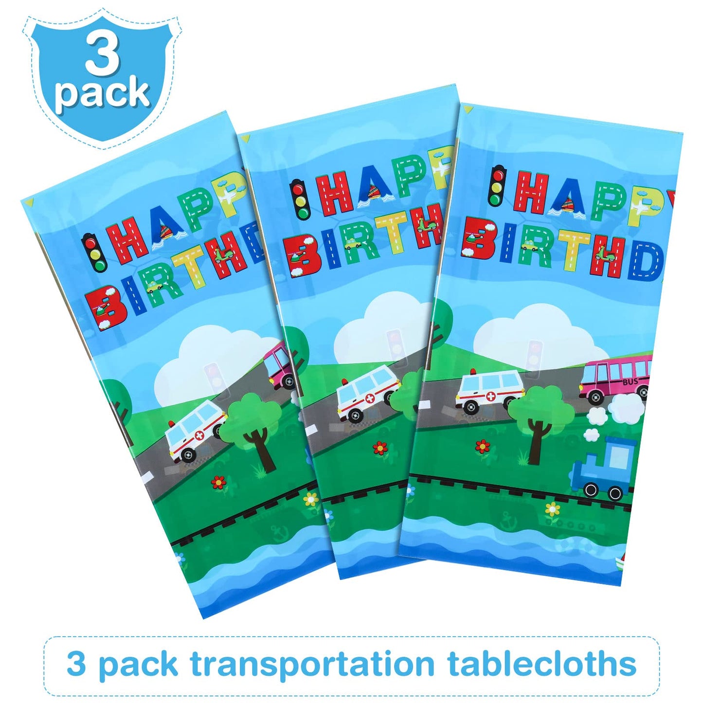 Tegeme 3 Pack Transportation Birthday Party Supplies Transportation Table Covers Cars Tablecloth Vehicle Transportation Birthday