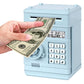 Renvdsa Cartoon Electronic Atm Password Piggy Bank Cash Coin Can Auto Scroll Paper Money Saving Box Gift For Kids (Light Blue)
