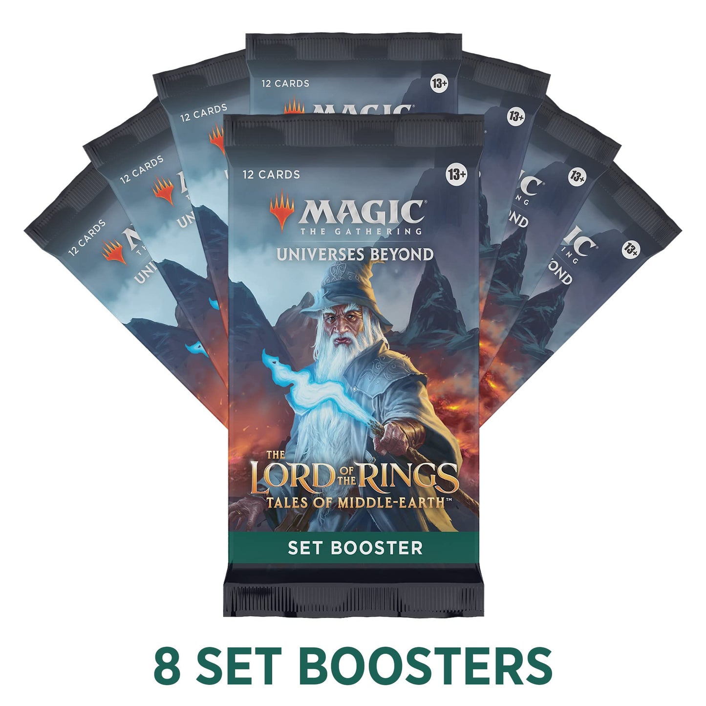 Magic The Gathering Gift Bundle - The Lord of The Rings: Tales of Middle-Earth, 8 Set Boosters + 1 Collector Booster, Multicolor, Model D15360000