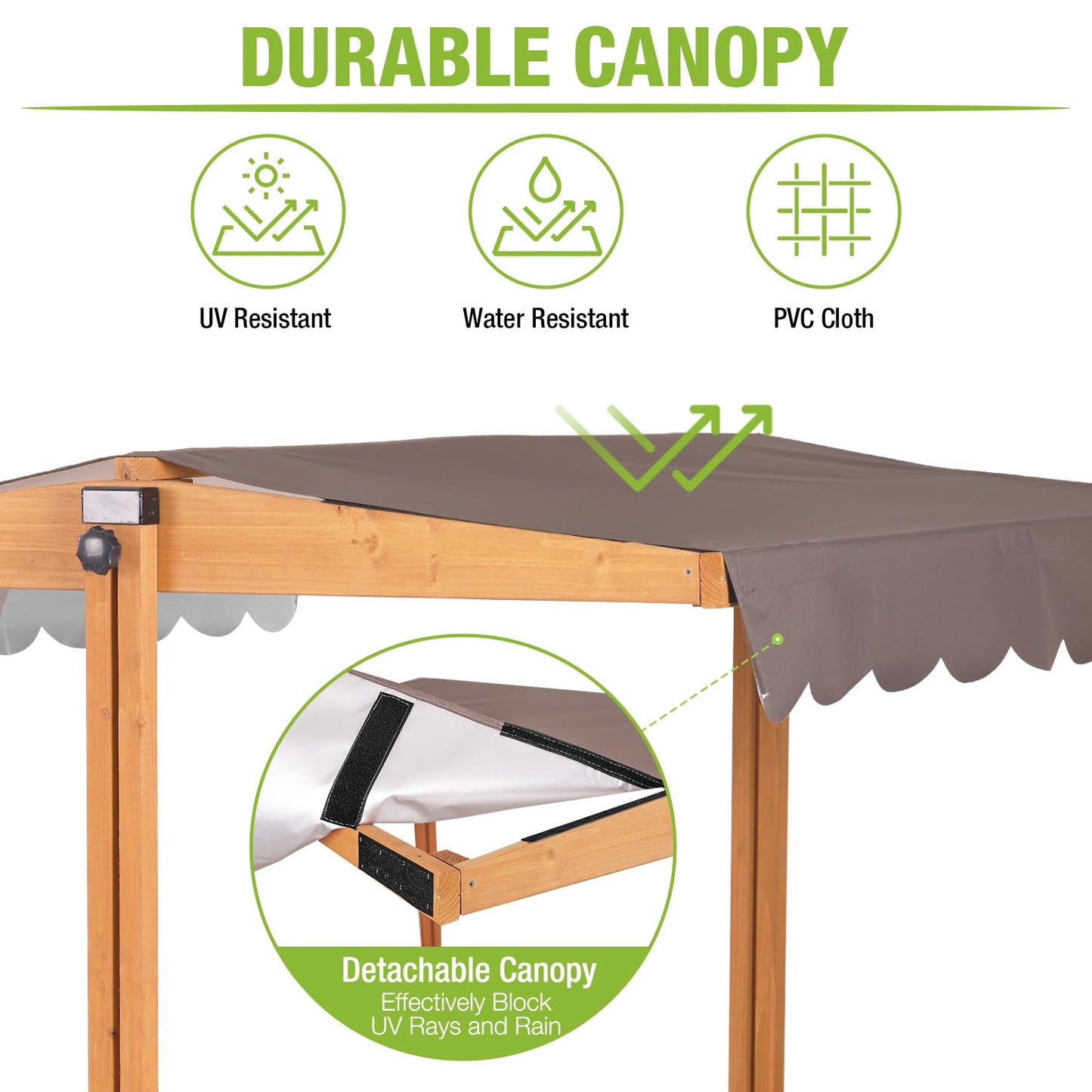 Kids Wooden Outdoor Sandbox W/Canopy, 2 Foldable Bench Seats, Retractable Roof Sand Protection Liner 47X47-Inch