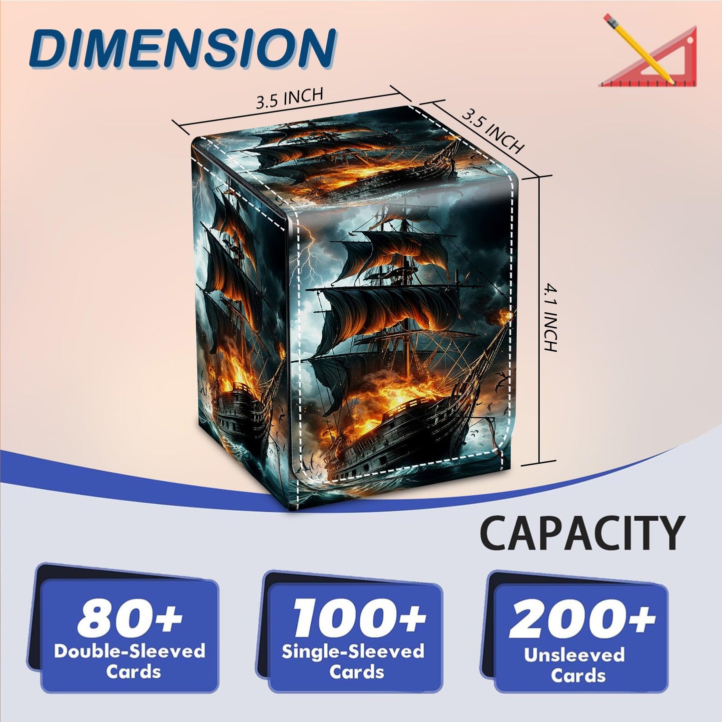 CAPAUNVDA Card Deck Box for MTG Commander Trading Cards with Magnetic Closure enhanced Card Storage Box Case Cover for MTG TCG CCG Magic Cards Pirate Ship Fire