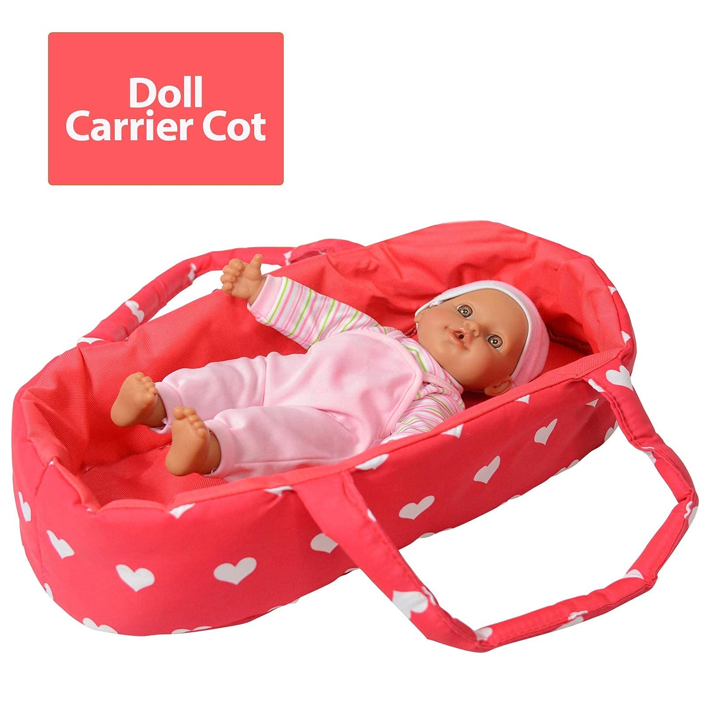 The New York Doll Collection 3-in-1 Baby Doll Stroller Play Set, Pink Hearts, 21x13x26 inches, Metal, Model A149