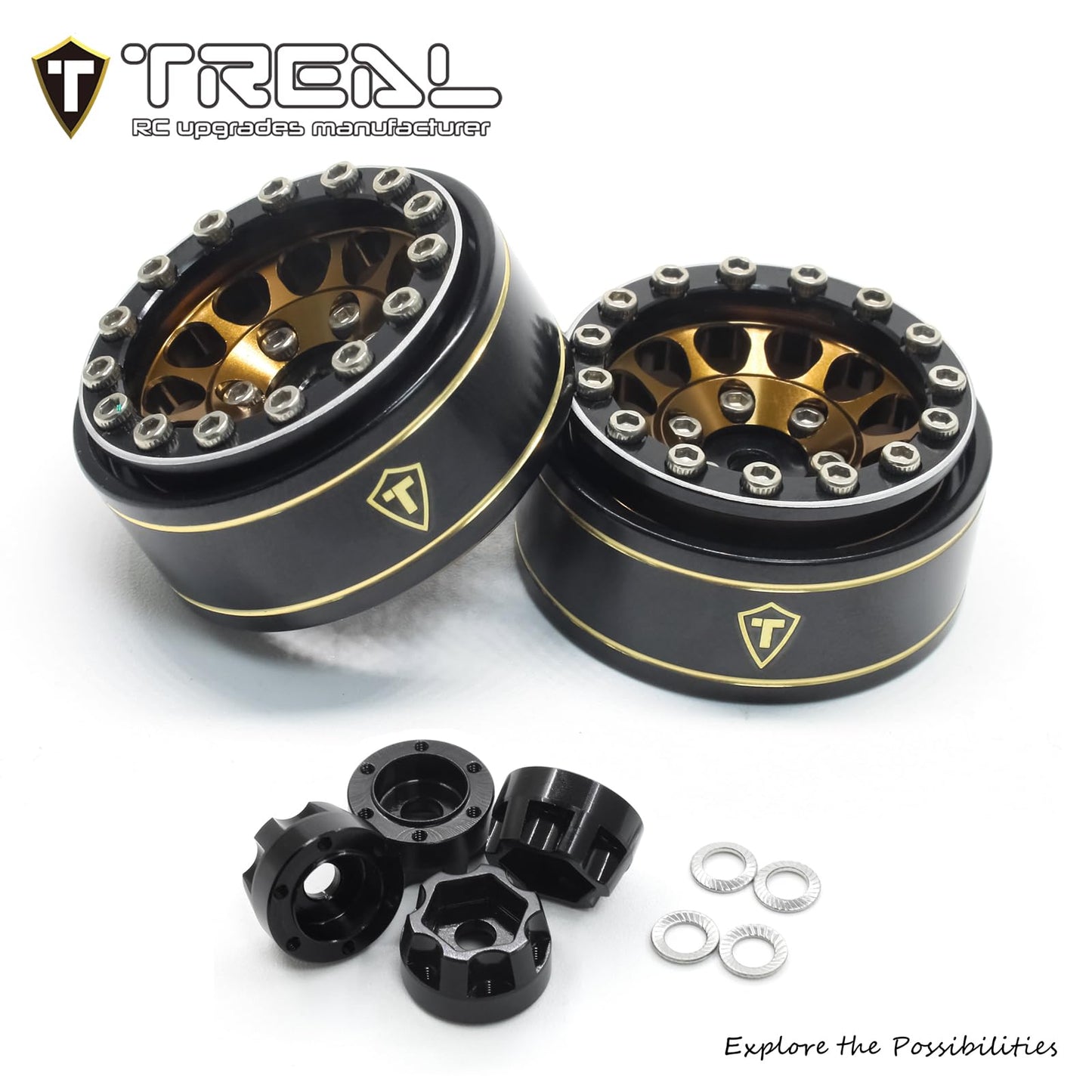Treal Beadlock Wheels 12 Spokes Classic Rims for SCX24 AX24 FCX24 TRX4M, 1/24 & 1/18, Metal, Bronze,