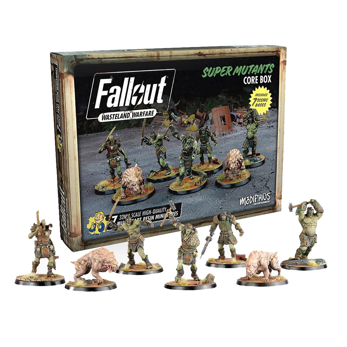 Modiphius Fallout Wasteland Warfare: Super Mutants Core Box (Updated) - 7 Unpainted Resin Miniatures, Rpg, Includes Scenic Bases, 32Mm Scale Figures, Tabletop Roleplaying Game Minifigures