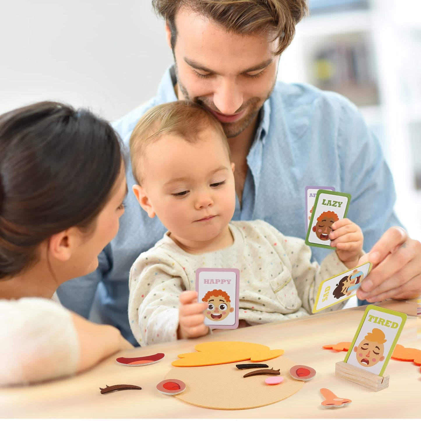 Pp Opount Social Emotional Learning Toy, Funny Faces Games With 28 Facial Expressions And 12 Emotional Flashcards, Preschool Learning Activities Toy To Express Emotions For Kids Age 3+