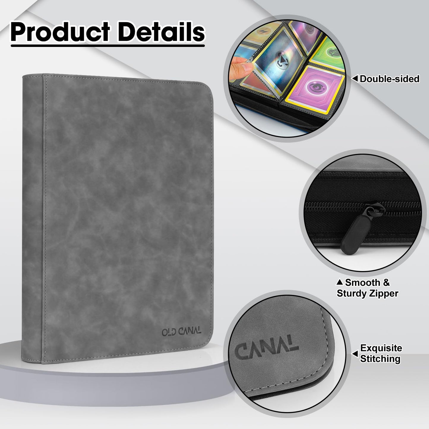Old Canal Trading Card Binder  9 Pocket Card Album Folder Hold Up to 540 Cards  enhanced and Durable Zipper Binder  Cards Holder Album for MTG  TCG  Baseball Cards  Football Cards  Game Cards (Gray)