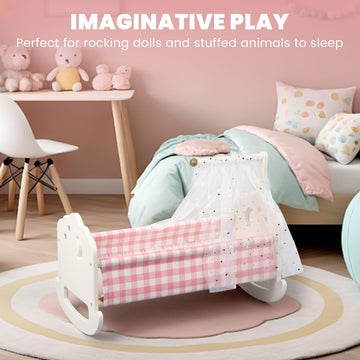 Pithfor Wooden Baby Doll Crib Set, Baby Doll Bed Toys For 18 Inch Dolls, With Bedding And Canopy, Baby Doll Furniture Accessorie