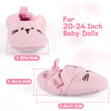 Babeside Baby Doll Shoes For 20-26 Inch Dolls, Reborn Baby Doll Shoes With Cute Paw Patterns Fit Realistic Baby Doll Girls, Only Pink Baby Doll Shoes