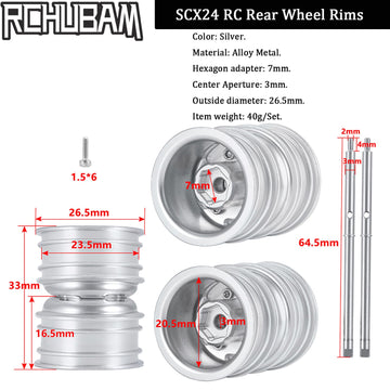 RCHUBAM RC Rear Wheel Rims with CVD Drive Shaft for 1/24 Axial SCX24 Deadbolt Bronco C10 RC Crawler Car
