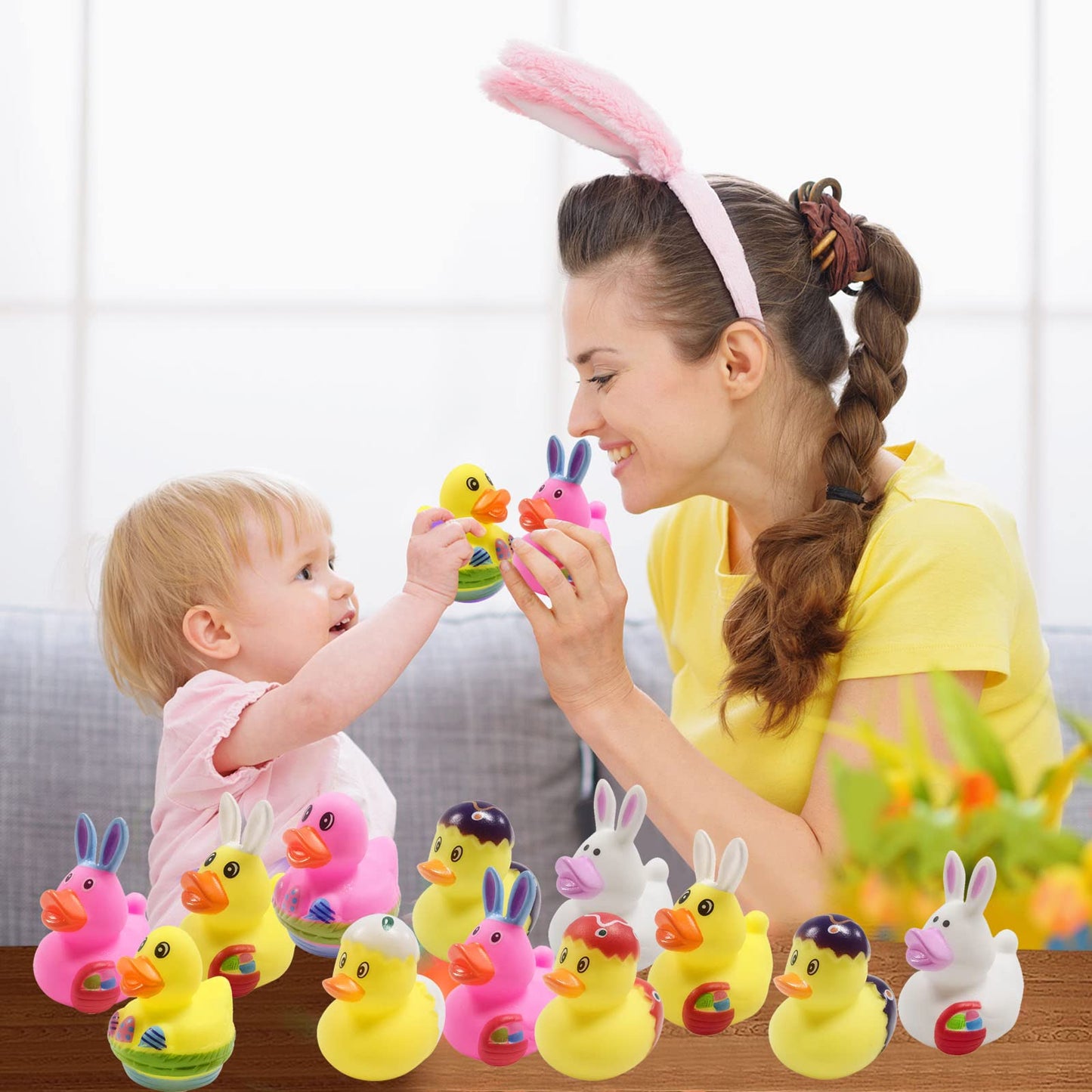 42 Pcs Easter Rubber Ducks,Baby Showers Accessories,Mini 2.16'' Bunny Duckies Bath Toys For Kids Fun Bath, Easter Basket Stuffer