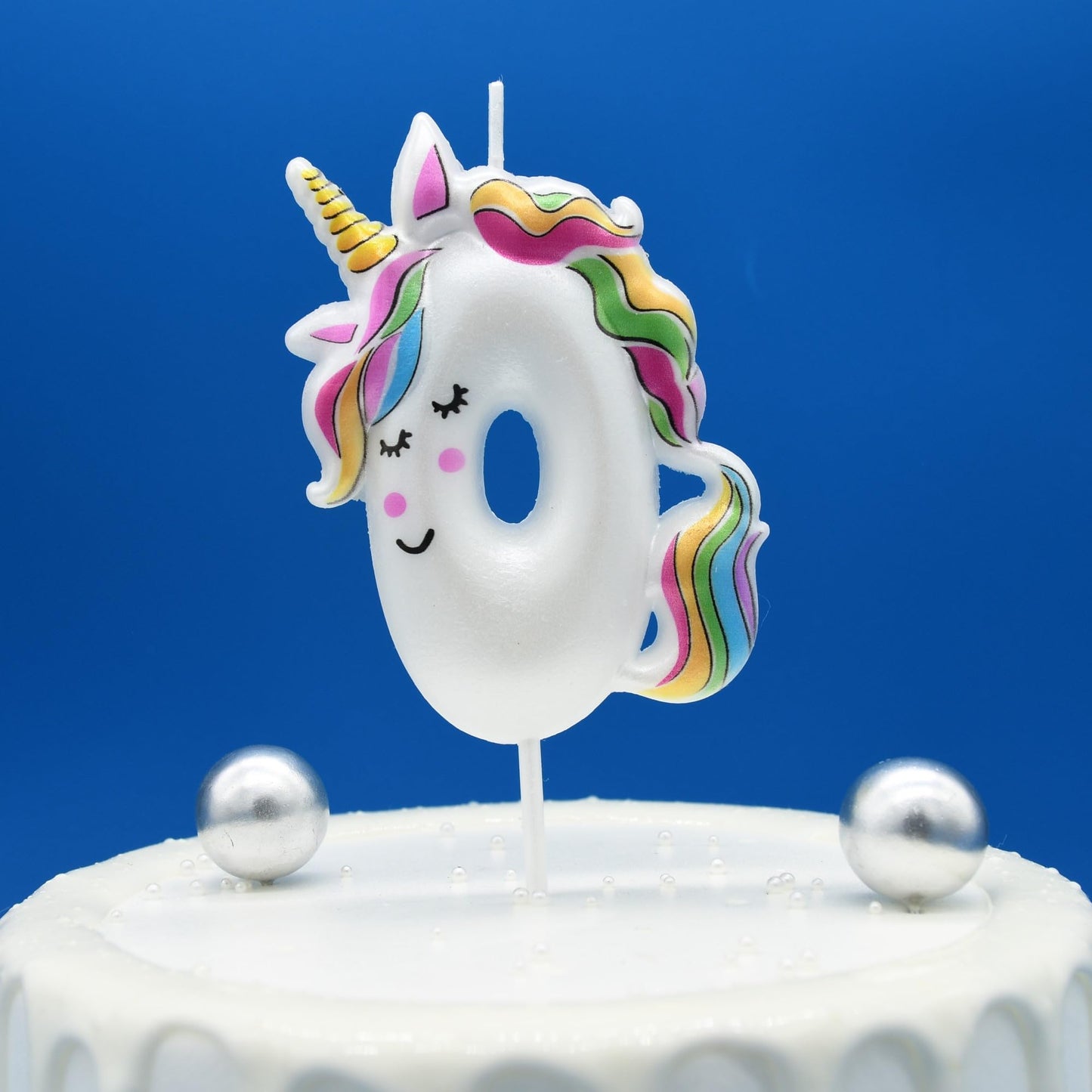 DERVENTA Birthday Candle Number White Unicorn Themed Party Decorations Beautiful Cake Topper 1 Piece (Unicorn Number 0)