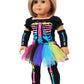 American Fashion World Electric Neon Skeleton Halloween Costume for 18-inch Dolls| enhanced Quality & Trendy Design | Dolls Clothes | Outfit Fashions for Dolls for Popular Brands