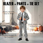 ERCAUX Black and White Striped Suit - Halloween Horror Costume  Scary Cosplay Outfit  Scary Movie Character Dress-Up (140)