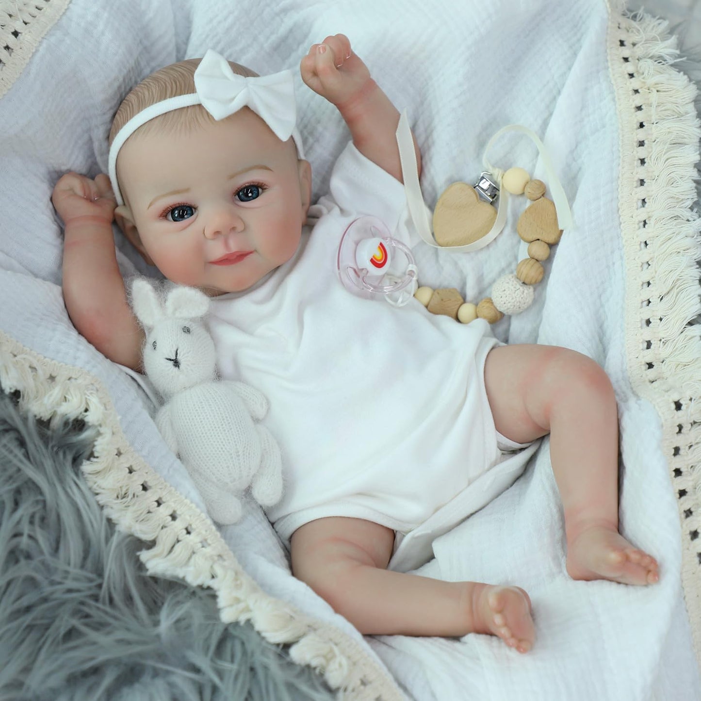 SCOM Silicone Reborn Baby Dolls Juliette - 18 Inch Lifelike Doll Cute Soft Vinyl Realistic Baby Doll Poseable Smiling Real Life Dolls with Accessories for Kids 3+ Gifts  Pretend Play