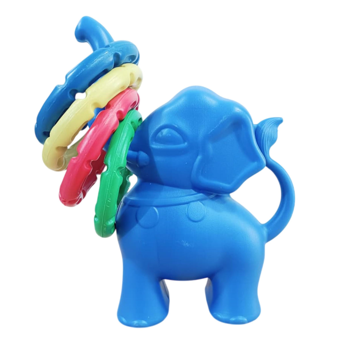 Toggle Play Baby Elephant Rattle & Ring Toss Game Toy With Colorful Rings | Bpa Free Soft Plastic (Blue)
