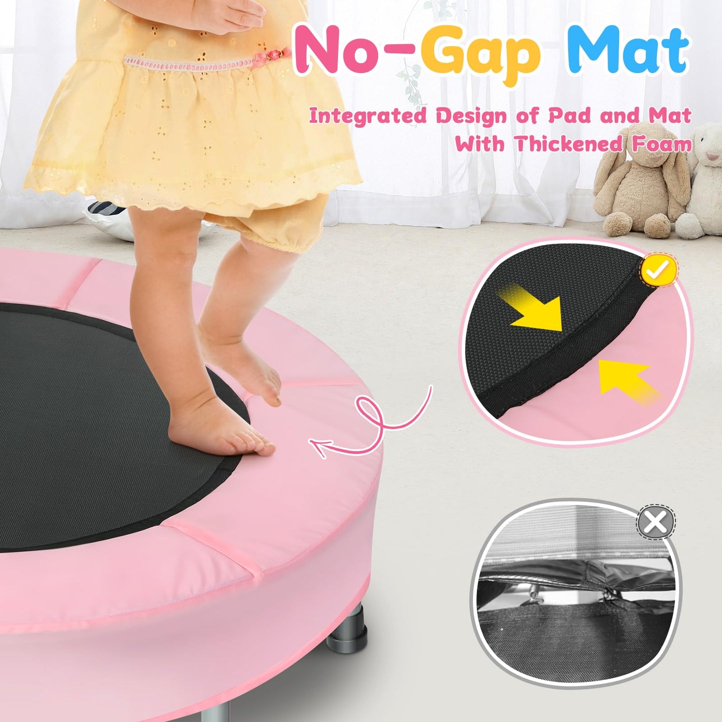 Bcan 36'' Mini Folding Ages 2 To 5 Toddler Trampoline With Handle For Kids, Indoor/Garden Toddlers Trampoline With Super Safe Co