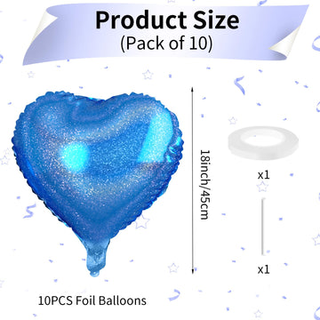 Biapian Dark Blue Heart Balloons, 10Pcs Glitter Blue Heart Shape Balloons, 18Inch Love Foil Balloons Helium For Boys Men Valenti