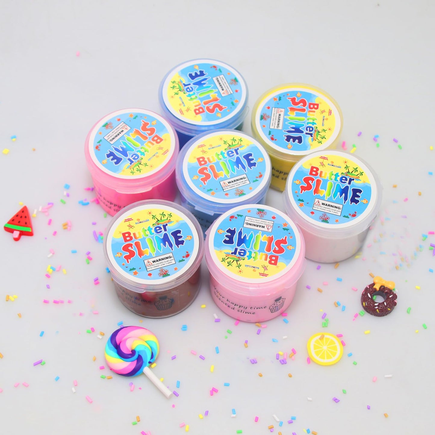 ZONEWAY 7 Pack Cake Butter Slime Kits - Soft, Non-Sticky Party Favors for Kids - Assorted Colors