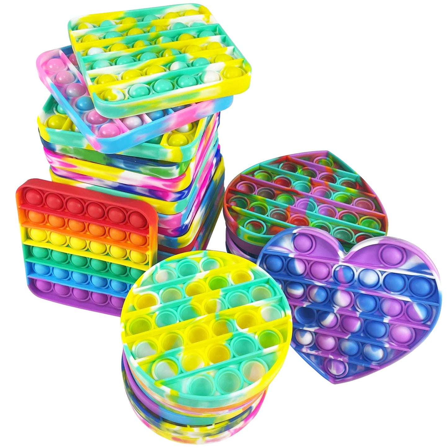 30Pcs Random Silicone Tie-Dye Push Pop Bubble Fidget Toy, Autism Special Needs Stress Reliever, Squeeze Sensory Tools To Relieve