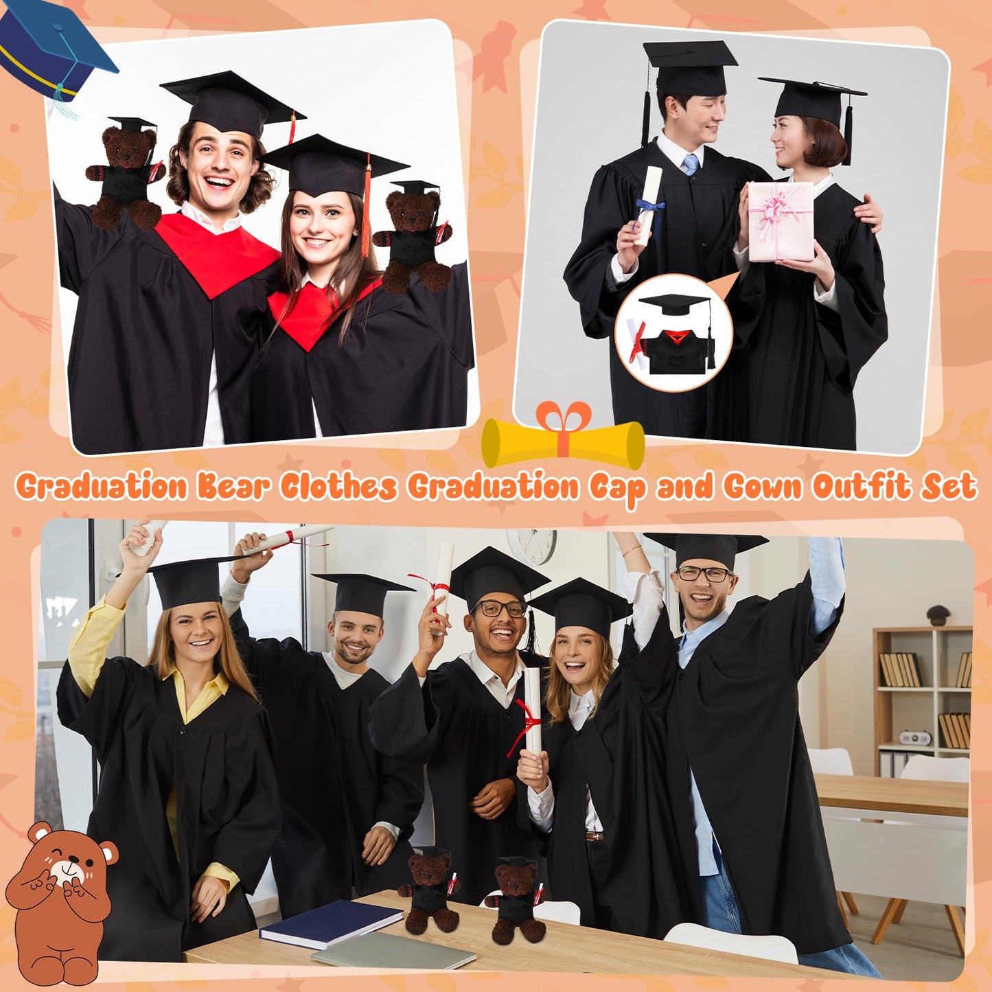 Roshtia Graduation Bear Clothes Graduation Cap And Gown Outfit Fits Most 8'' - 12'' Inch Plush Bear Make Your Own Plush Stuffed