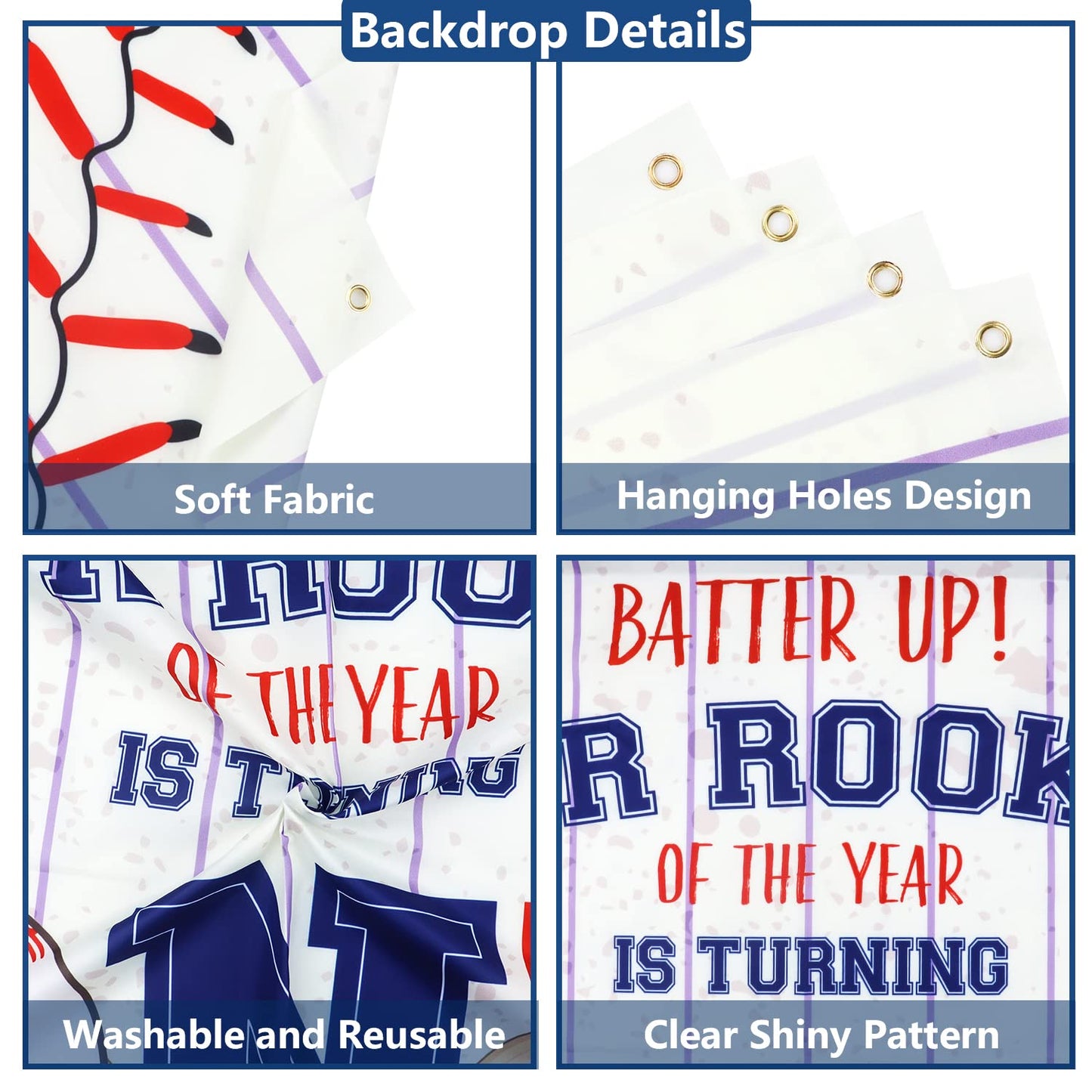 QUERICKY Baseball 1st Birthday Decoration Banner, 71x47in, Rookie Year Backdrop for Boys