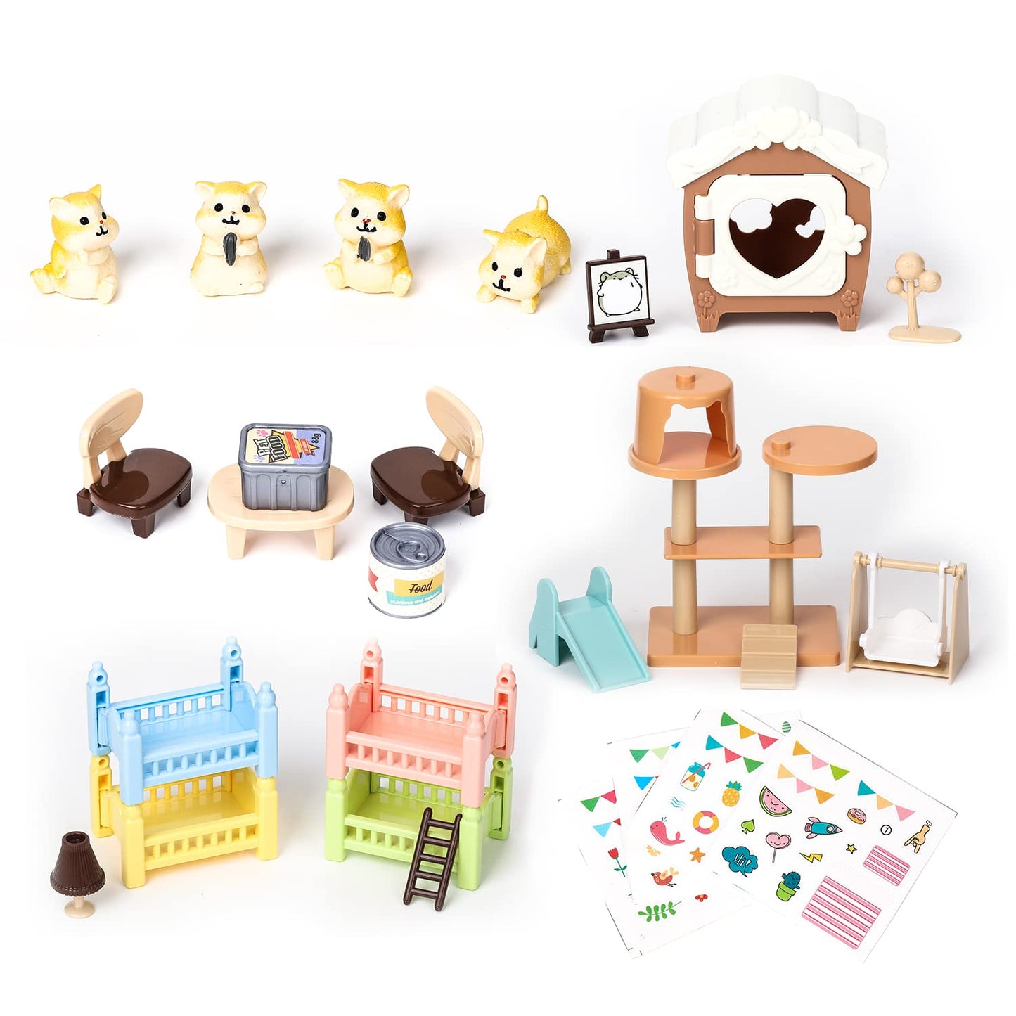 TQQFUN Hamster Figures Playset - 33 PCS Educational Pet Care Toys, Small, Multicolor, Durable ABS Material