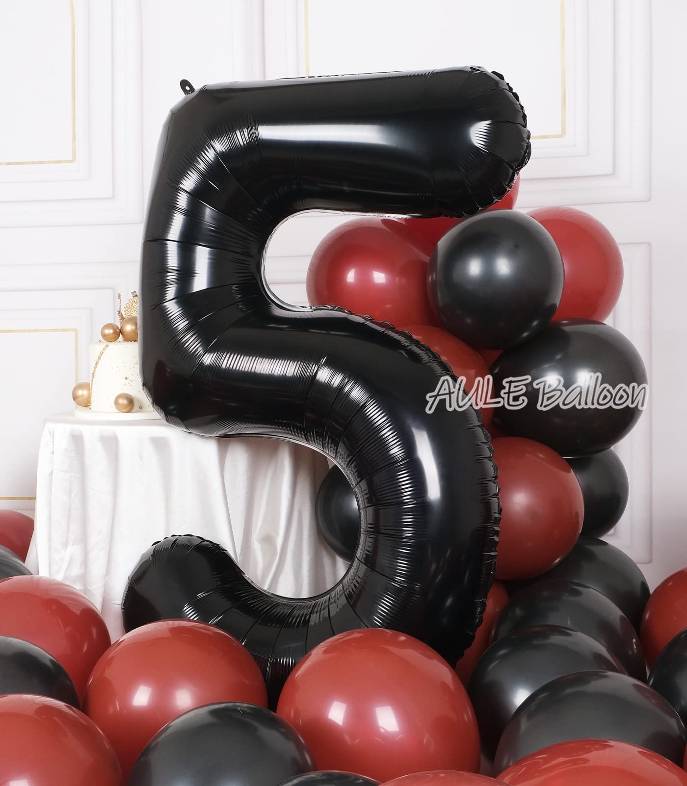 Aule 40 Inch Big Black 5 Balloon Number Large Foil Helium Number Balloons 0-9 Jumbo Giant Happy 5Th Birthday Party Decorations F