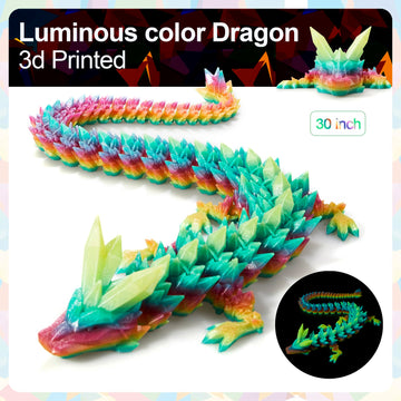 Meet Gladness 30 In 3D Printed Dragon, 30Inch Dragon,3D Dragon Toy,Large Dragon Present,Ariculated Crystal Dragon(Luminous Rainb